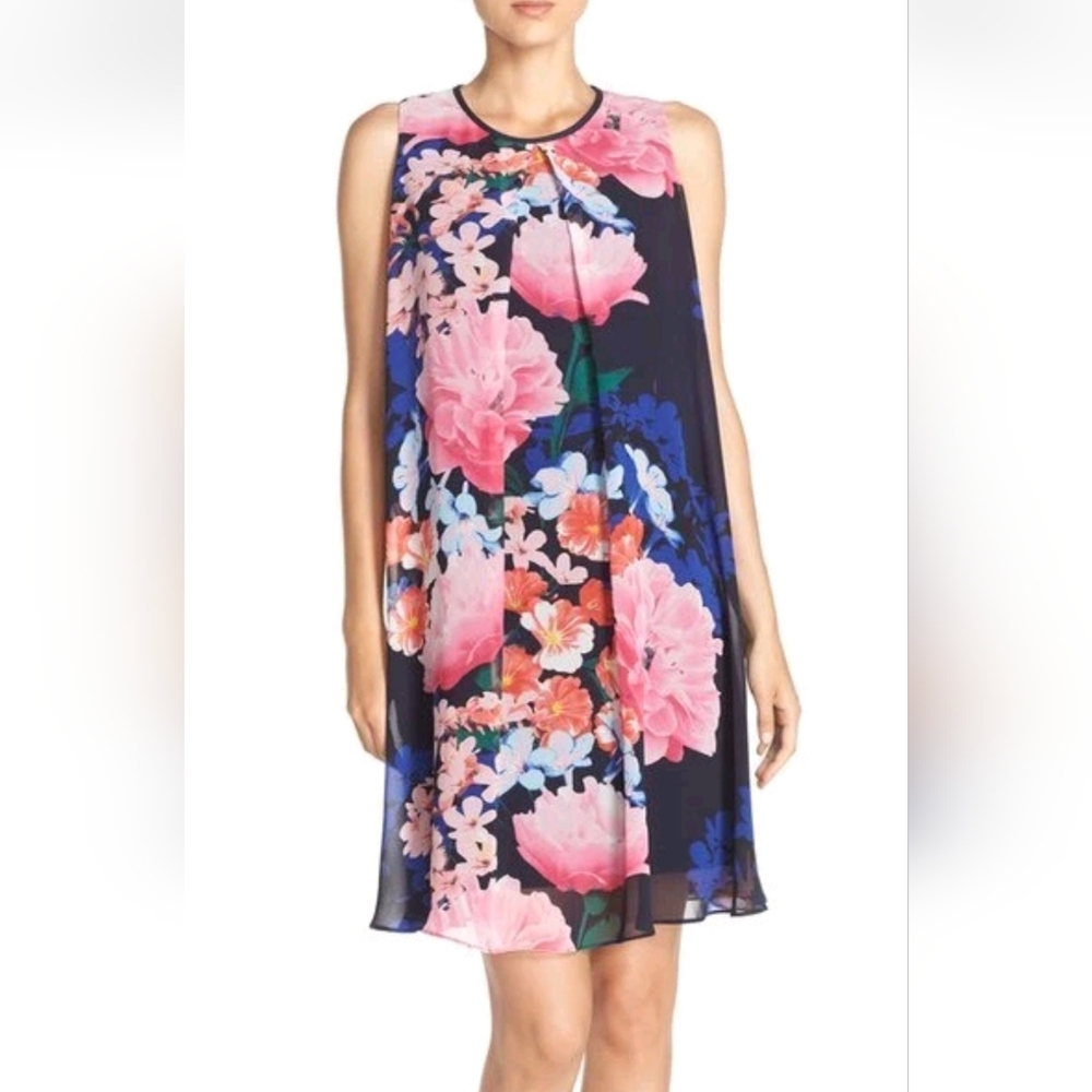 NWOT‎ $148 Vince Camuto Womens Easter Dress Floral Print Shift Chiffon Overlay 8